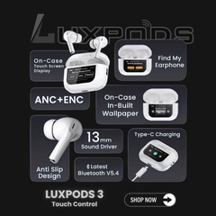 LuxPods Display Screen 2 Premium Wireless Earbuds | 100% ANC with 1.40" Full HD Touch Screen | 14mm High Deep Bass Drivers