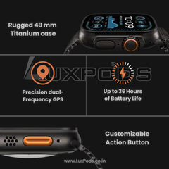 Lux Watch Ultra 2 [GPS + Cellular | 49mm] Sports Watch | Premium Build | Precision GPS | Bluetooth Calling | ON/OFF Logo | FREE 2 Extra Straps